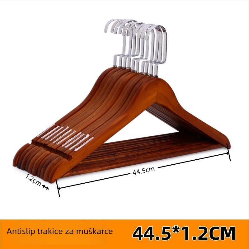 Držač za odjeću od masivnog drveta s plosnatim kukom, žljebljena protuklizna traka, dvostrani nabori, bez ogrebotina – Model CJWMC23