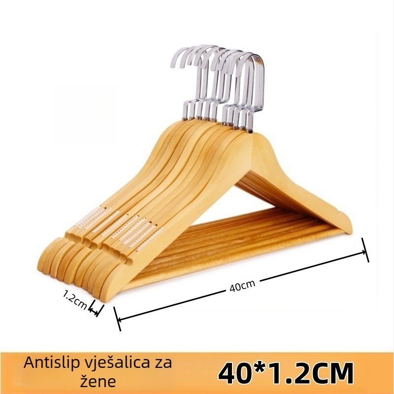 Držač za odjeću od masivnog drveta s plosnatim kukom, žljebljena protuklizna traka, dvostrani nabori, bez ogrebotina – Model CJWMC23