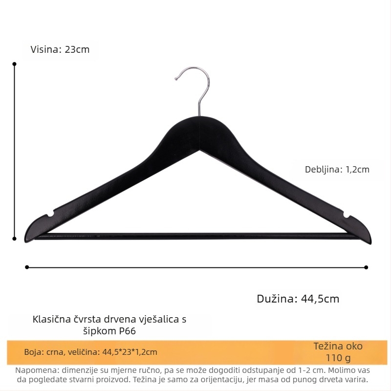 Držač za odjeću od masivnog drveta s plosnatim kukom, žljebljena protuklizna traka, dvostrani nabori, bez ogrebotina – Model CJWMC23