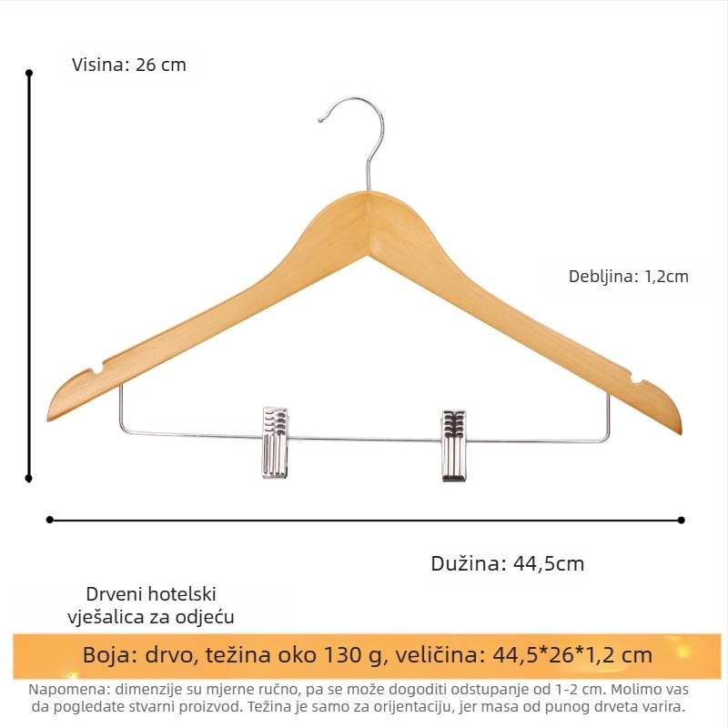 Držač za odjeću od masivnog drveta s plosnatim kukom, žljebljena protuklizna traka, dvostrani nabori, bez ogrebotina – Model CJWMC23