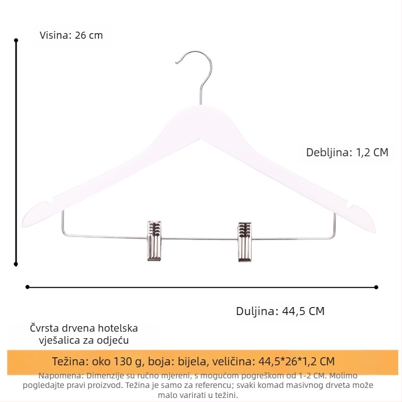 Držač za odjeću od masivnog drveta s plosnatim kukom, žljebljena protuklizna traka, dvostrani nabori, bez ogrebotina – Model CJWMC23