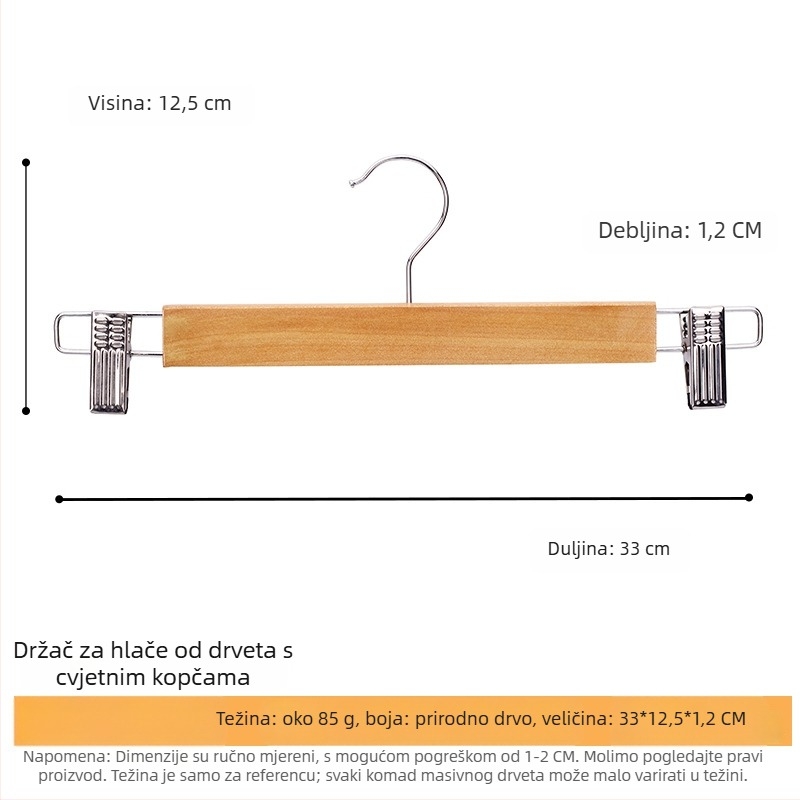 Držač za odjeću od masivnog drveta s plosnatim kukom, žljebljena protuklizna traka, dvostrani nabori, bez ogrebotina – Model CJWMC23