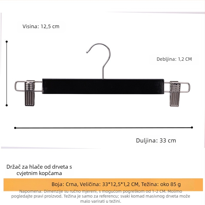 Držač za odjeću od masivnog drveta s plosnatim kukom, žljebljena protuklizna traka, dvostrani nabori, bez ogrebotina – Model CJWMC23