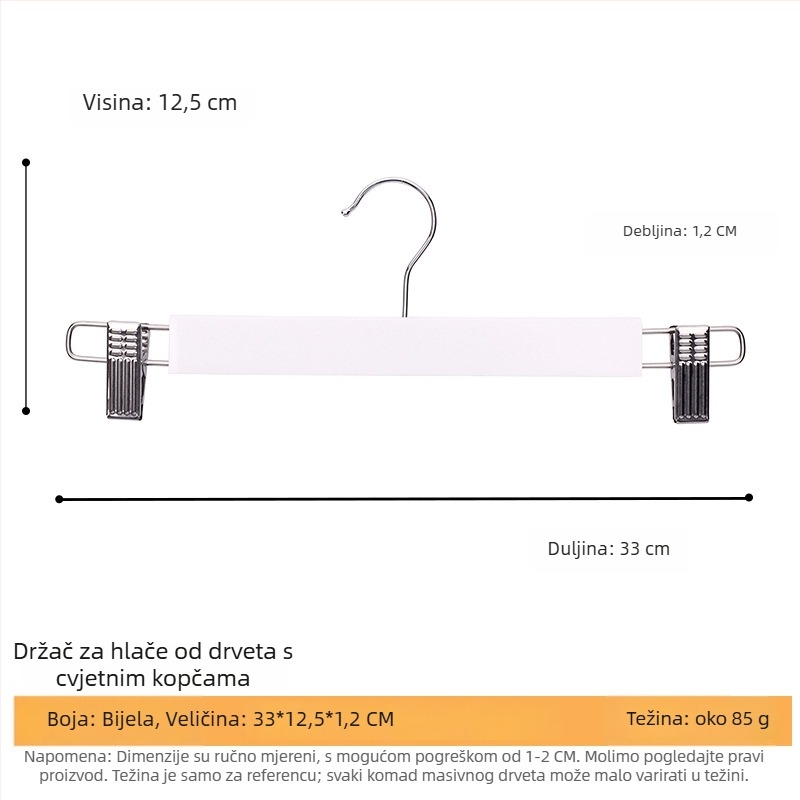 Držač za odjeću od masivnog drveta s plosnatim kukom, žljebljena protuklizna traka, dvostrani nabori, bez ogrebotina – Model CJWMC23