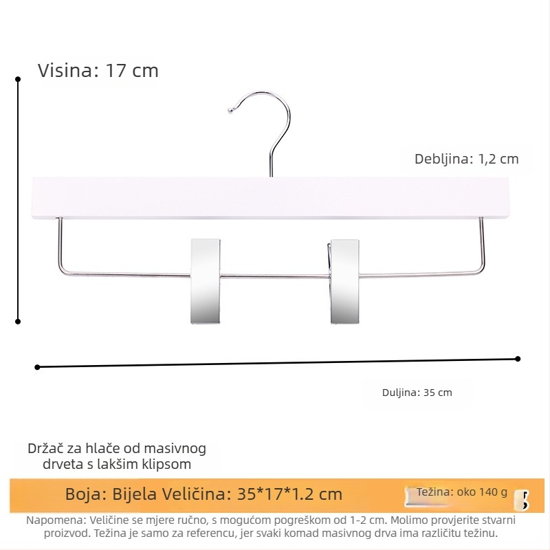 Držač za odjeću od masivnog drveta s plosnatim kukom, žljebljena protuklizna traka, dvostrani nabori, bez ogrebotina – Model CJWMC23
