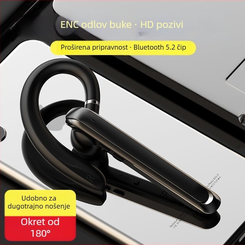 Bežične slušalice s drškom za uho, Bluetooth 5.2, mono slušalice, doseg 10 m, trajanje >8 h, IPX3 vodootpornost