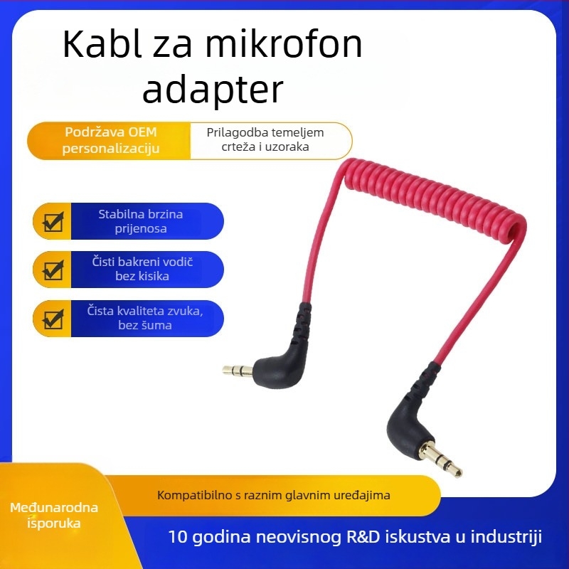 Kabel za mikrofon DSLR s 3,5 mm sučeljem (zlatne kontakte; jezgro od bezoksidnog bakra; TPE kabel; ROHS certificiran)
