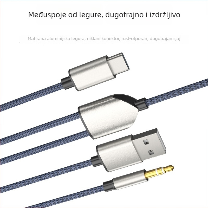 Neutral Type-C audio kabel za punjenje, USB + 3,5 mm automobilski AUX, jezgra: tin-plated bakar, vodič: bez kisika bakar, nikl premaz