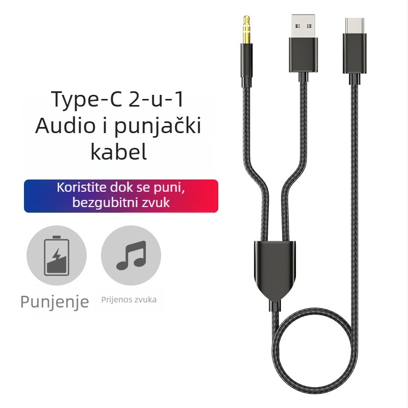 Neutral Type-C audio kabel za punjenje, USB + 3,5 mm automobilski AUX, jezgra: tin-plated bakar, vodič: bez kisika bakar, nikl premaz