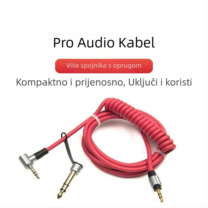 Audio kabel linije 3,5 mm–6,5 mm, spiralni dizajn, zlatni obloženi, vodiči od bakra bez kisika, ROHS