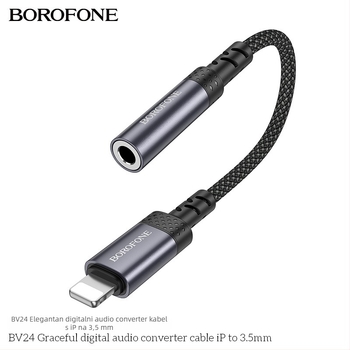 BOROFONE BV24 iP to 3,5 mm audio kabel, zlatne kontakte, bakrena jezgra s tinovanom premazom, TPE izolacija, RoHS potvrda