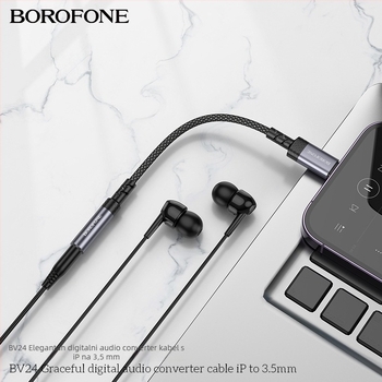 BOROFONE BV24 iP to 3,5 mm audio kabel, zlatne kontakte, bakrena jezgra s tinovanom premazom, TPE izolacija, RoHS potvrda