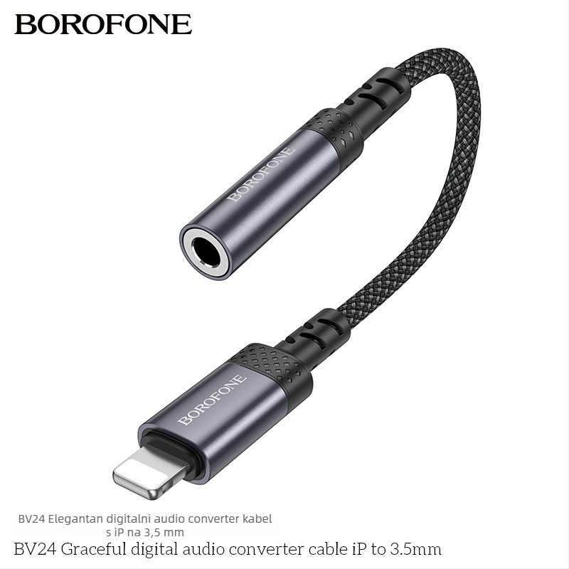 BOROFONE BV24 iP to 3,5 mm audio kabel, zlatne kontakte, bakrena jezgra s tinovanom premazom, TPE izolacija, RoHS potvrda