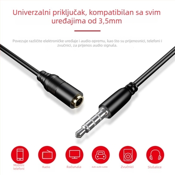 HONGBIAO SM produžni kabel za slušalice, 3,5 mm AUX, najlonsko jezgro, bakreni vodič, srebrna prevlaka, MP3 kompatibilno
