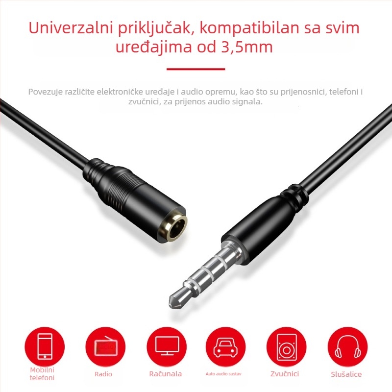 HONGBIAO SM produžni kabel za slušalice, 3,5 mm AUX, najlonsko jezgro, bakreni vodič, srebrna prevlaka, MP3 kompatibilno