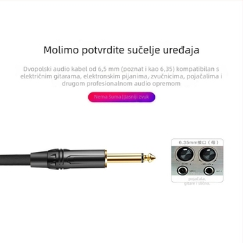 2-žilni 6,5 mm audio kabel za pojačalo i gitaru, zlatno obloženi konektori, bakreno jezgro, duljina po mjeri