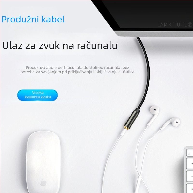 Audio produžni kabel 3,5 mm muški–ženski, 4-žični, za mikrofone i slušalice