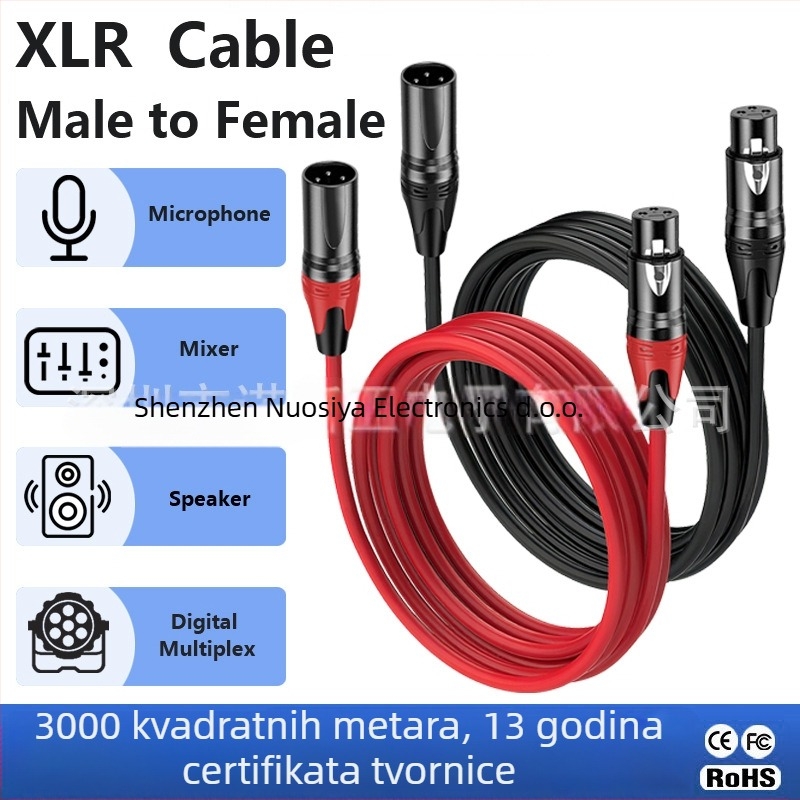 XLR 3-žilni audio kabel, muško-ženski, niklani konektori, bakar bez kisika, RoHS, model F01