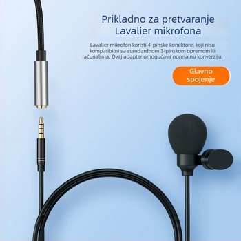 Digital Fox kabel za mikrofon s klipom na ovratnik, 3,5 mm 4-polni na 3-polni, najlonsko jezgro, bakreni vodiči