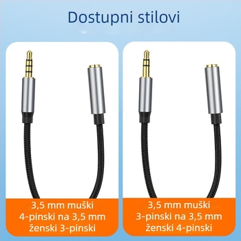 Digital Fox kabel za mikrofon s klipom na ovratnik, 3,5 mm 4-polni na 3-polni, najlonsko jezgro, bakreni vodiči