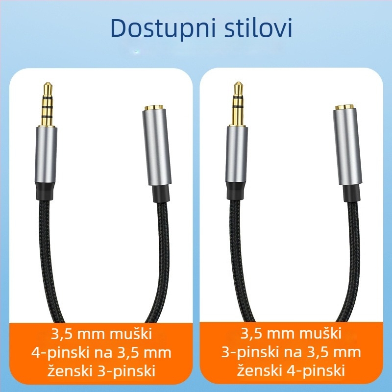 Digital Fox kabel za mikrofon s klipom na ovratnik, 3,5 mm 4-polni na 3-polni, najlonsko jezgro, bakreni vodiči