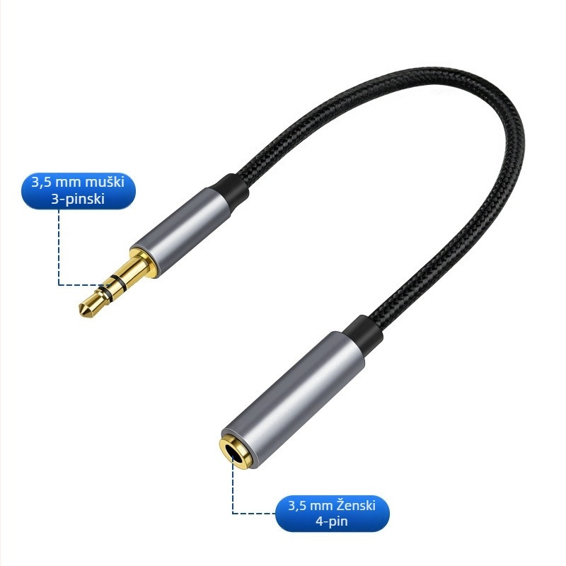Digital Fox kabel za mikrofon s klipom na ovratnik, 3,5 mm 4-polni na 3-polni, najlonsko jezgro, bakreni vodiči