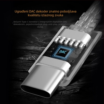 KZ dvostruko paralelni Type-C kabel za slušalice, s OFC bakrenim jezgrom i kontaktima s premazom