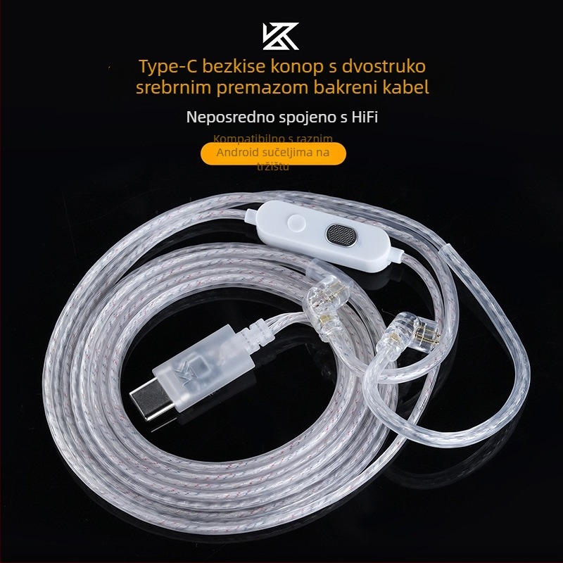 KZ dvostruko paralelni Type-C kabel za slušalice, s OFC bakrenim jezgrom i kontaktima s premazom