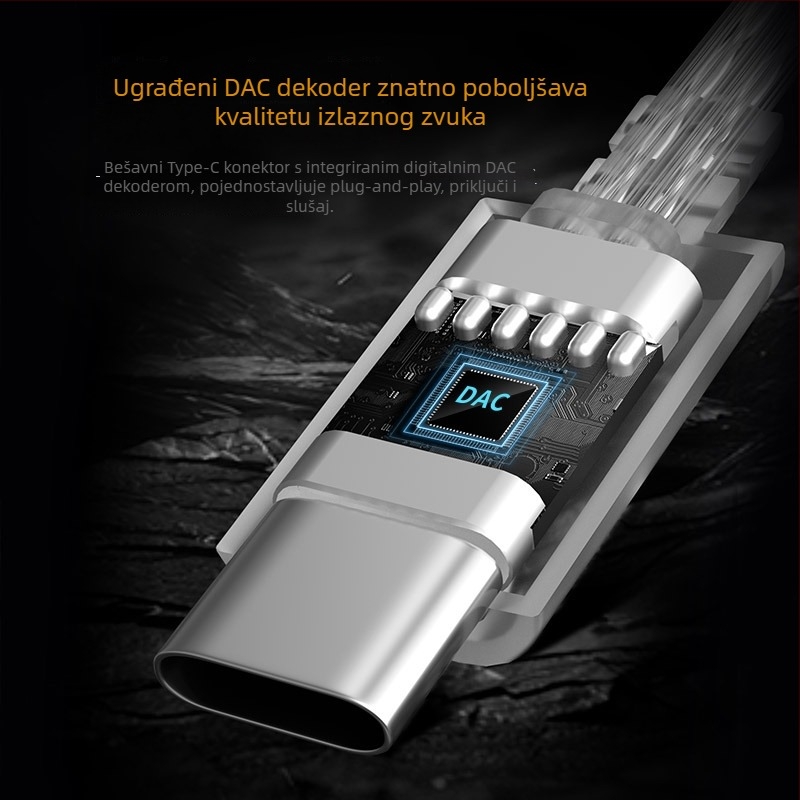 KZ dvostruko paralelni Type-C kabel za slušalice, s OFC bakrenim jezgrom i kontaktima s premazom