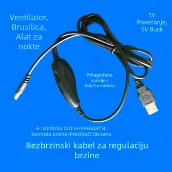 Frezica za nokte USB 5V, 3 motora, 12-stupanjski nadzor brzine, podesivi prekidač naprijed/natrag, DC okrugli priključak za napajanje