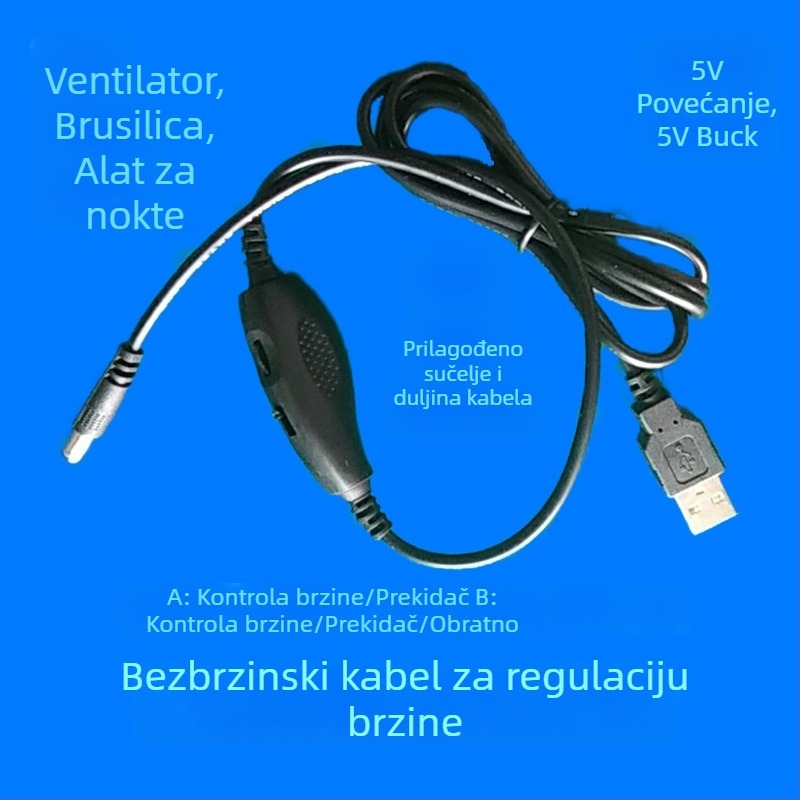 Frezica za nokte USB 5V, 3 motora, 12-stupanjski nadzor brzine, podesivi prekidač naprijed/natrag, DC okrugli priključak za napajanje