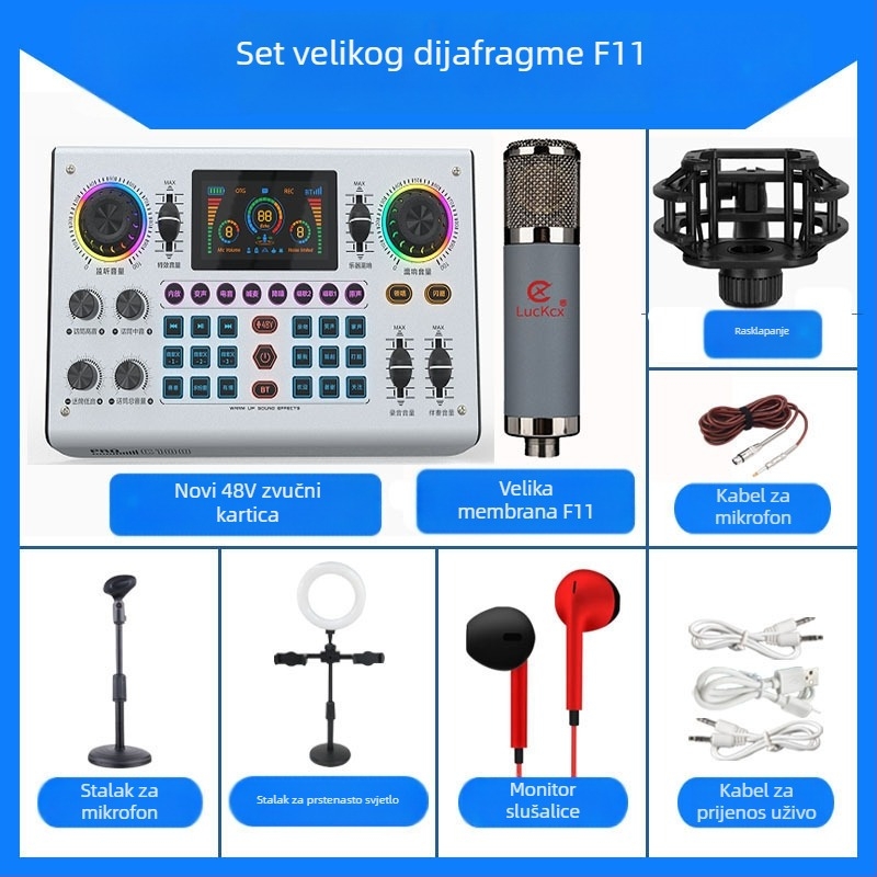 Vanjska zvučna kartica za livestreamanje, igre i karaoke | Model C100, Bluetooth 5.0, frekvencijski odziv 40Hz-20kHz, SNR ≥75dB, ugrađena baterija