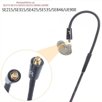 MMCX univerzalni audio kabel za slušalice SE215 SE535 UE900 – pleteni kabel, jezgro od bezoksidnog bakra, PVC izolacija
