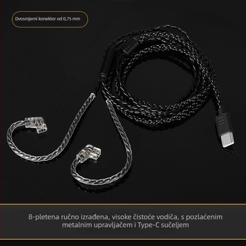 Kabel za slušalice s MMCX dvostrukom-pin konektorom i mikrofonom, duljina 1,2 m, bakrena žica s premazom srebra