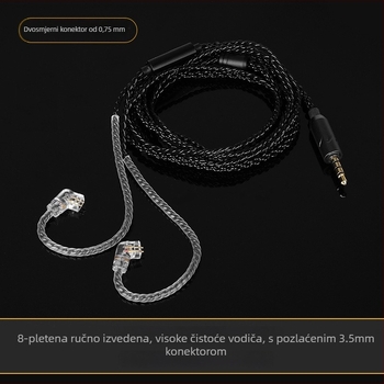 Kabel za slušalice s MMCX dvostrukom-pin konektorom i mikrofonom, duljina 1,2 m, bakrena žica s premazom srebra
