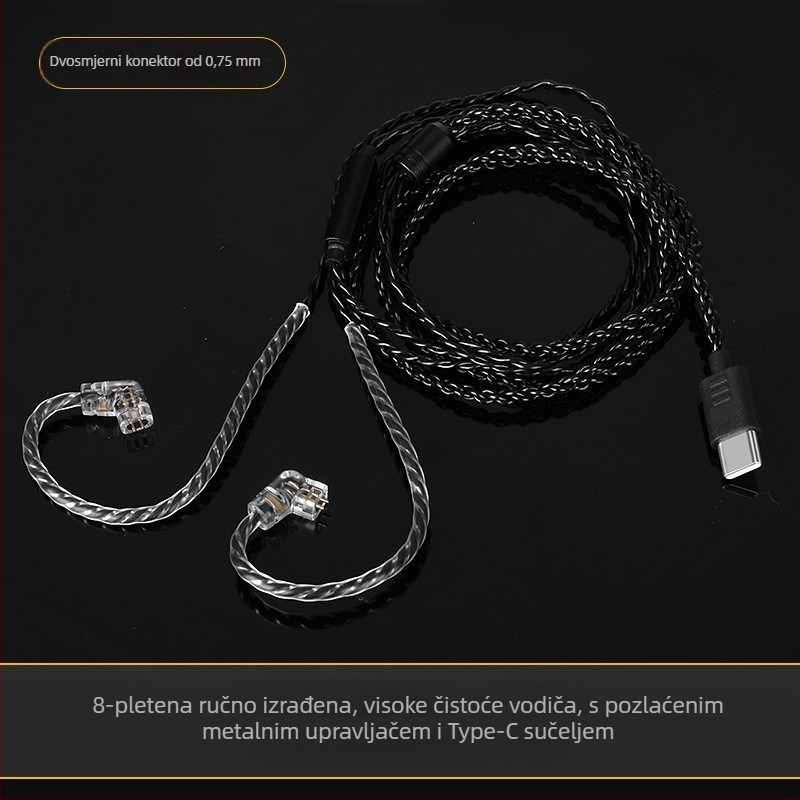 Kabel za slušalice s MMCX dvostrukom-pin konektorom i mikrofonom, duljina 1,2 m, bakrena žica s premazom srebra