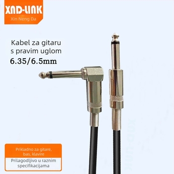 Audio kabel za gitaru, bas i elektroničku tipkovnicu, 6,35 mm konektor, oklopljen, niklirani, bakreno jezgro