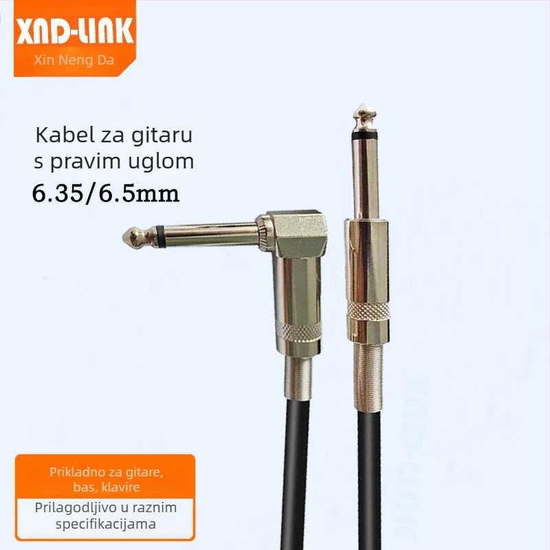 Audio kabel za gitaru, bas i elektroničku tipkovnicu, 6,35 mm konektor, oklopljen, niklirani, bakreno jezgro