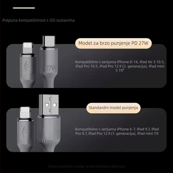 Apple PD brzi punjački kabel, denim pleteni, sučelja Lightning i USB-C, do 27W