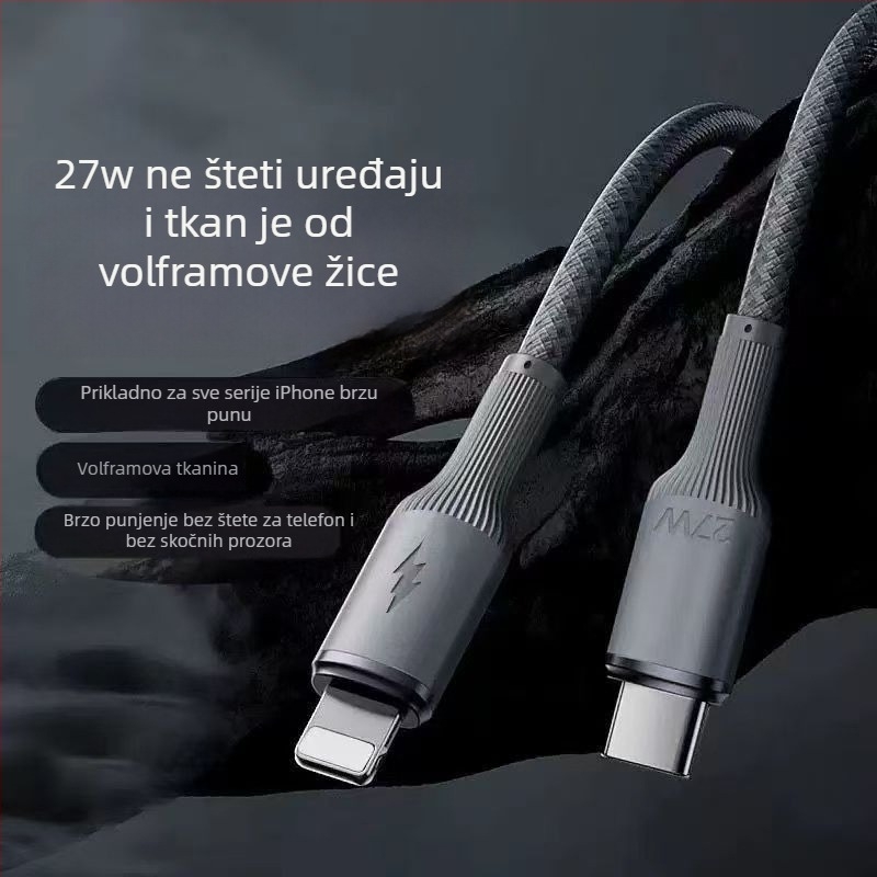 Apple PD brzi punjački kabel, denim pleteni, sučelja Lightning i USB-C, do 27W