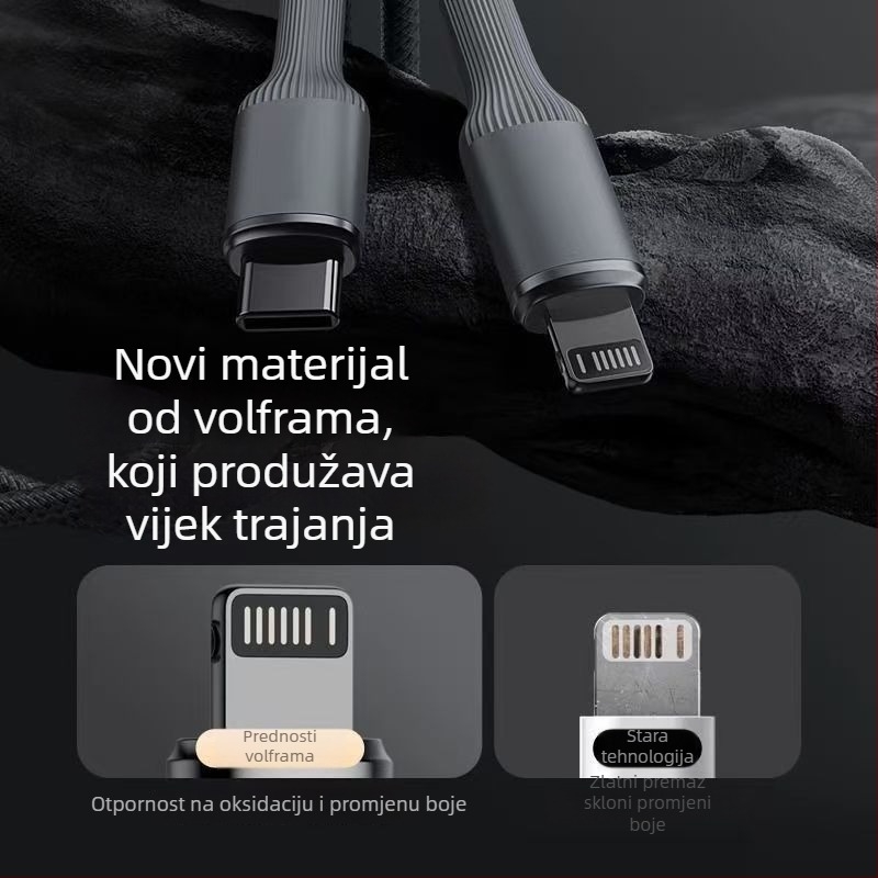 Apple PD brzi punjački kabel, denim pleteni, sučelja Lightning i USB-C, do 27W