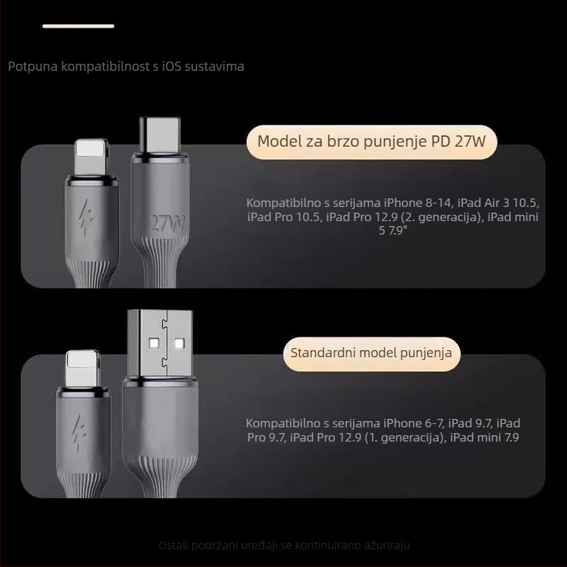 Apple PD brzi punjački kabel, denim pleteni, sučelja Lightning i USB-C, do 27W