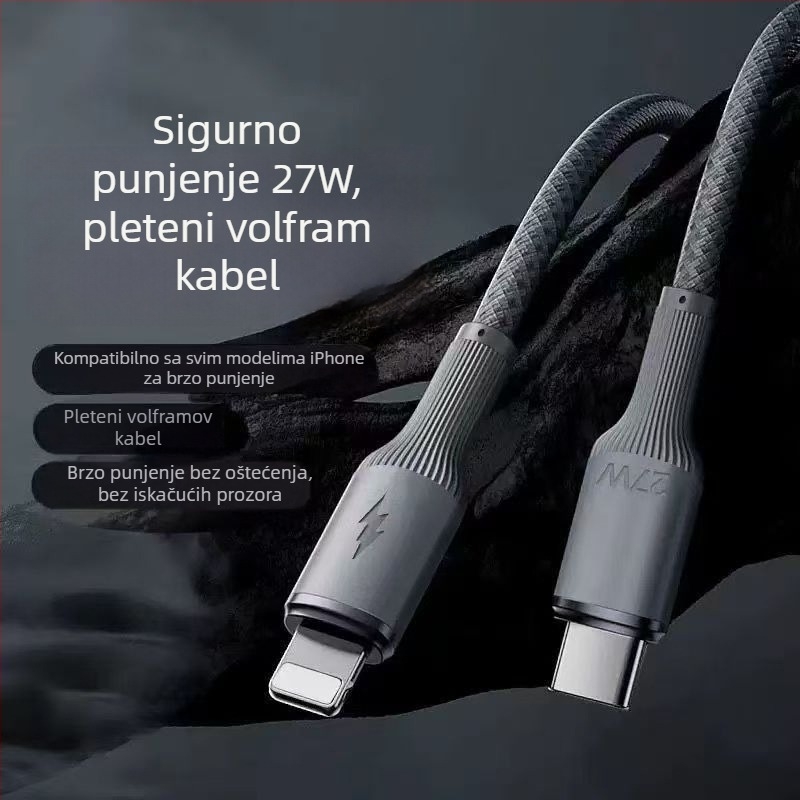 Denim pleteni kabel za iPhone – Lightning i USB-C, PD brzo punjenje, 27W max