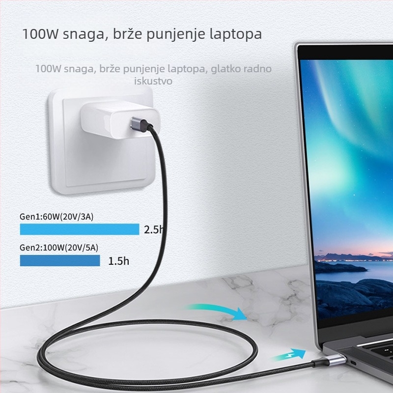 USB-C 3.1 Gen2 kabel, 10Gbps, 100W PD, za PC i TV, HD audio/video, duljina 0,5–2 m