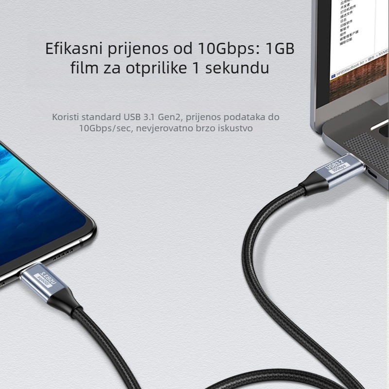 USB-C 3.1 Gen2 kabel, 10Gbps, 100W PD, za PC i TV, HD audio/video, duljina 0,5–2 m