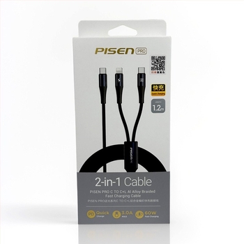 Pisen 2-u-1 kabel za podatke s Lightning i Type-C dvostrukim krajem, PD brzo punjenje do 60W, za iPhone 15 i Android uređaje