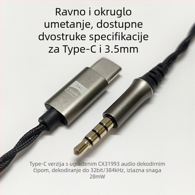 MMCX kabel za nadogradnju slušalica s Type-C dekodiranjem, CX31993 Hi-Fi, bakar bez kisika, najlonovo jezgro, kompatibilan sa Shure SE215/SE846