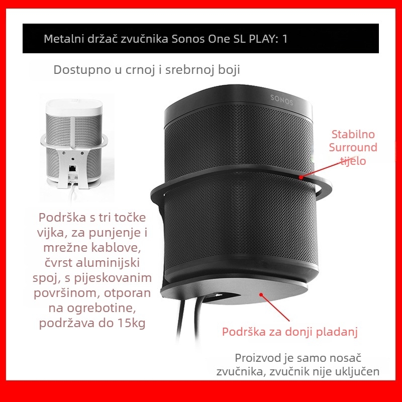Metalni zidni nosač za SONOS One SL/PLAY:1 s unaprijeđenim Ethernet portom