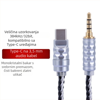 Bartok Tl01 Type-C na 3,5 mm auto AUX audio kabel sa srebrno-pokovanim bakrenim jezgrom, bez kisik bakreni vodic, digitalni DAC dekoder, ROHS certifikat