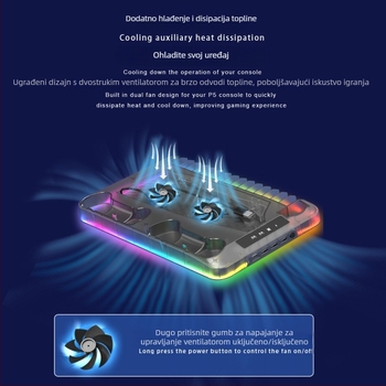 GAMINJA P58 PS5 rashladna podloga s RGB svjetlima, nosač za punjenje kontrolera, pohrana za disk i slušalice, USB sučelje, univerzalno za PS5 Slim/Pro